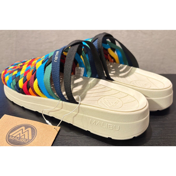 MALIBU SANDALS Colony White EVA Rubber Rainbow Checkered Nylon Men\'s Size 13